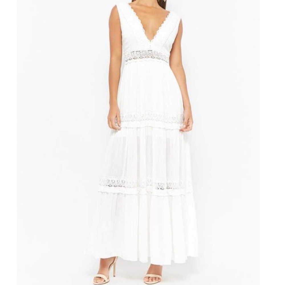 White Crochet-Trim Maxi Dress